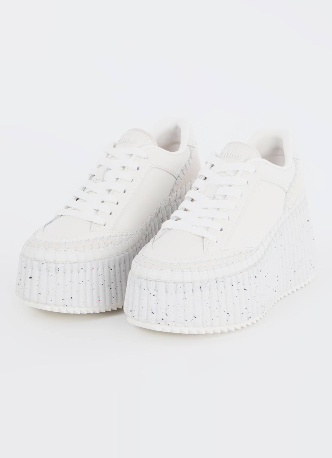 Chloé Nama sneaker van leer met suède details - detail wit
