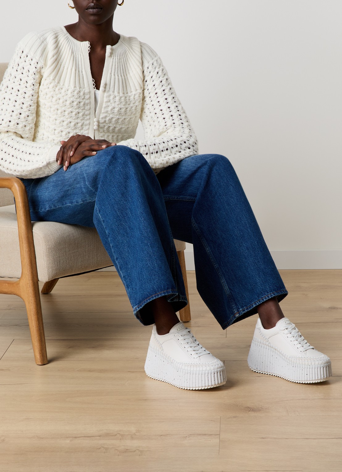 Chloé Nama sneaker van leer met suède details - voorkant 6 wit