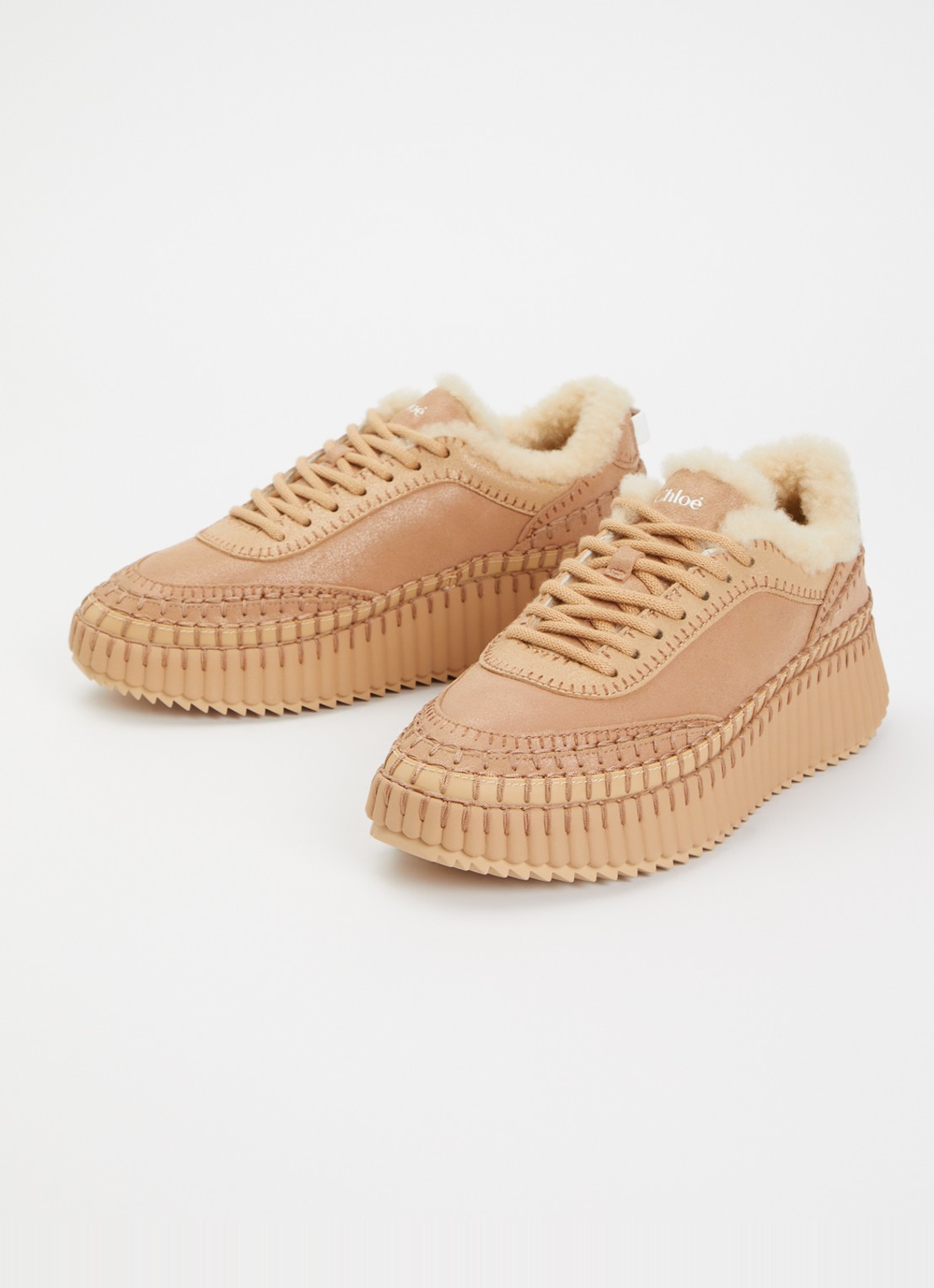 Chloé Nama sneaker van schapenleer - detail 3 lichtbruin