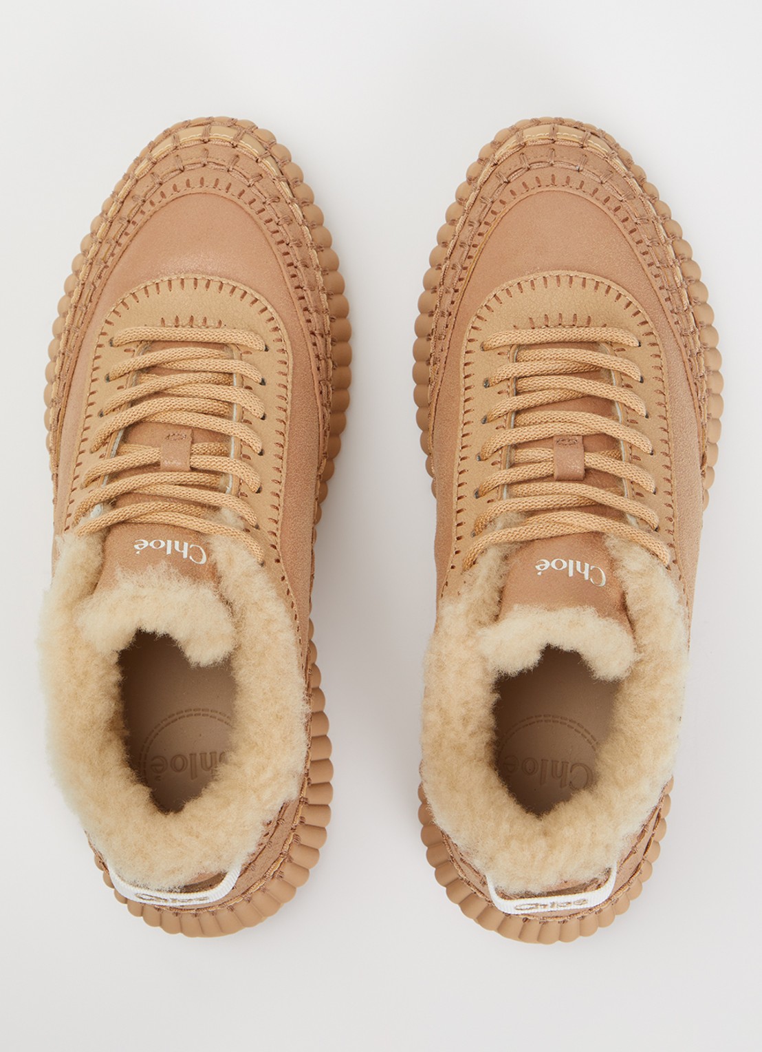 Chloé Nama sneaker van schapenleer - detail 4 lichtbruin