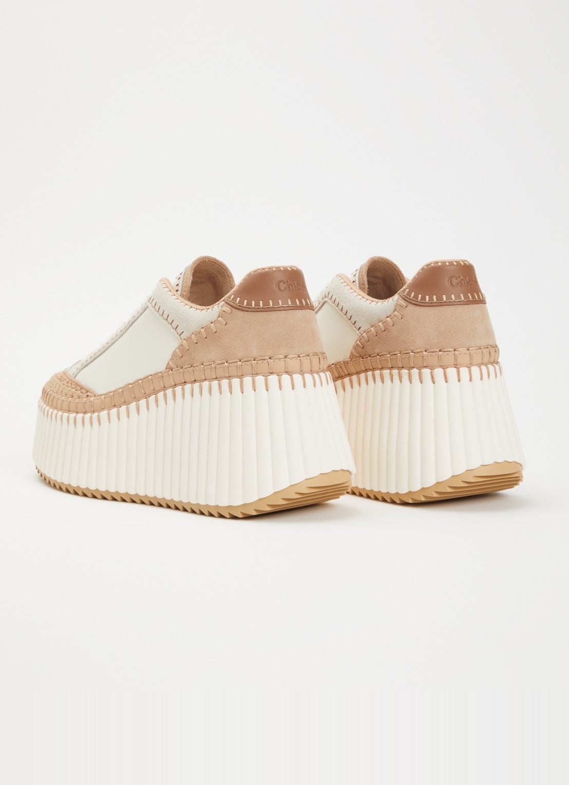 Chloé Nama Wedge sneaker van leer met details van suède - achterkant creme