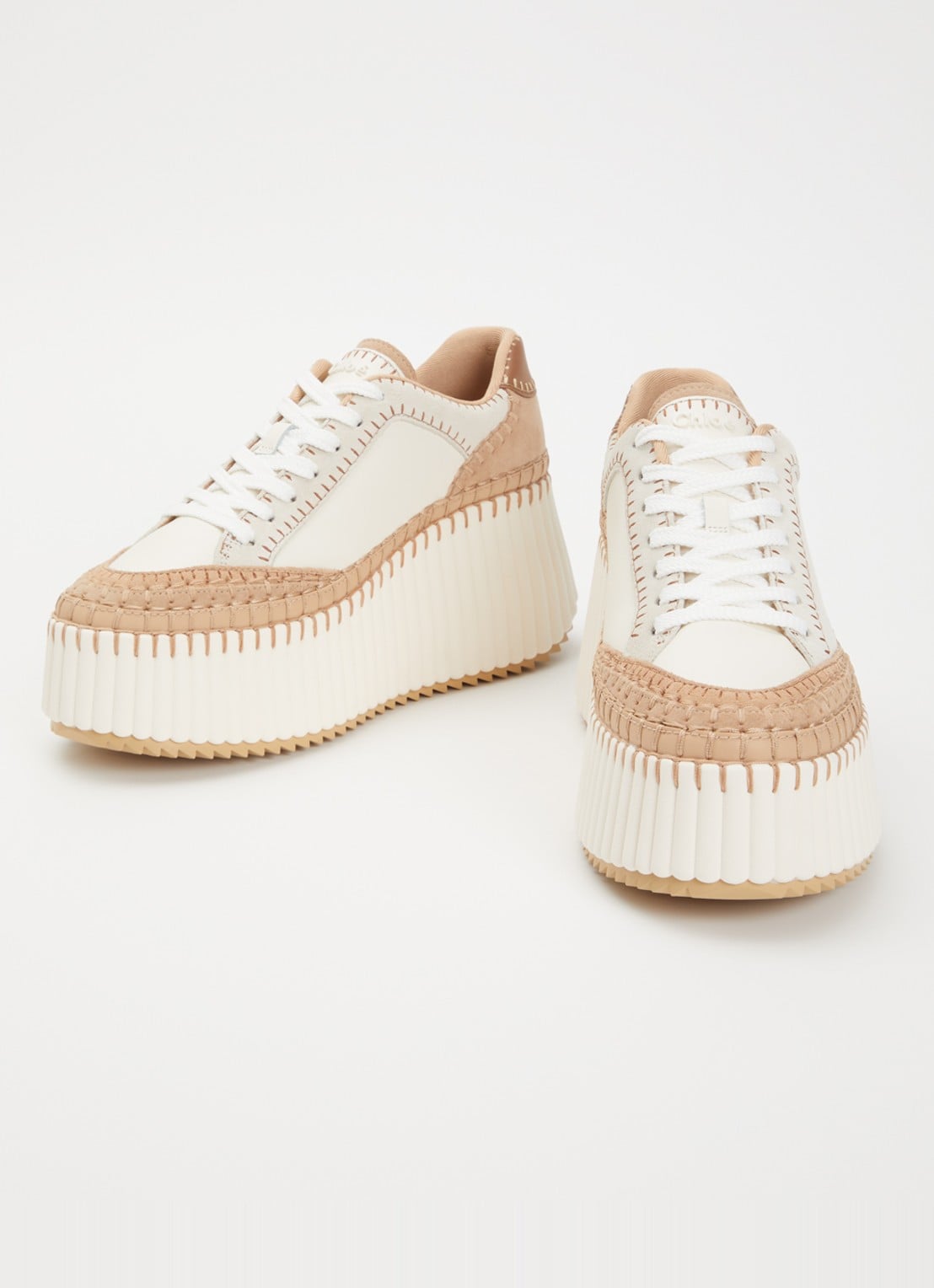 Chloé Nama Wedge sneaker van leer met details van suède - detail 3 creme