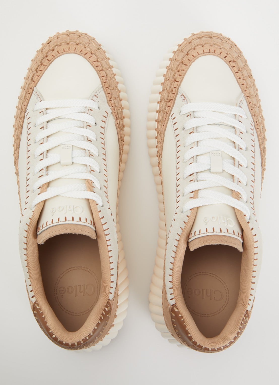 Chloé Nama Wedge sneaker van leer met details van suède - detail 4 creme