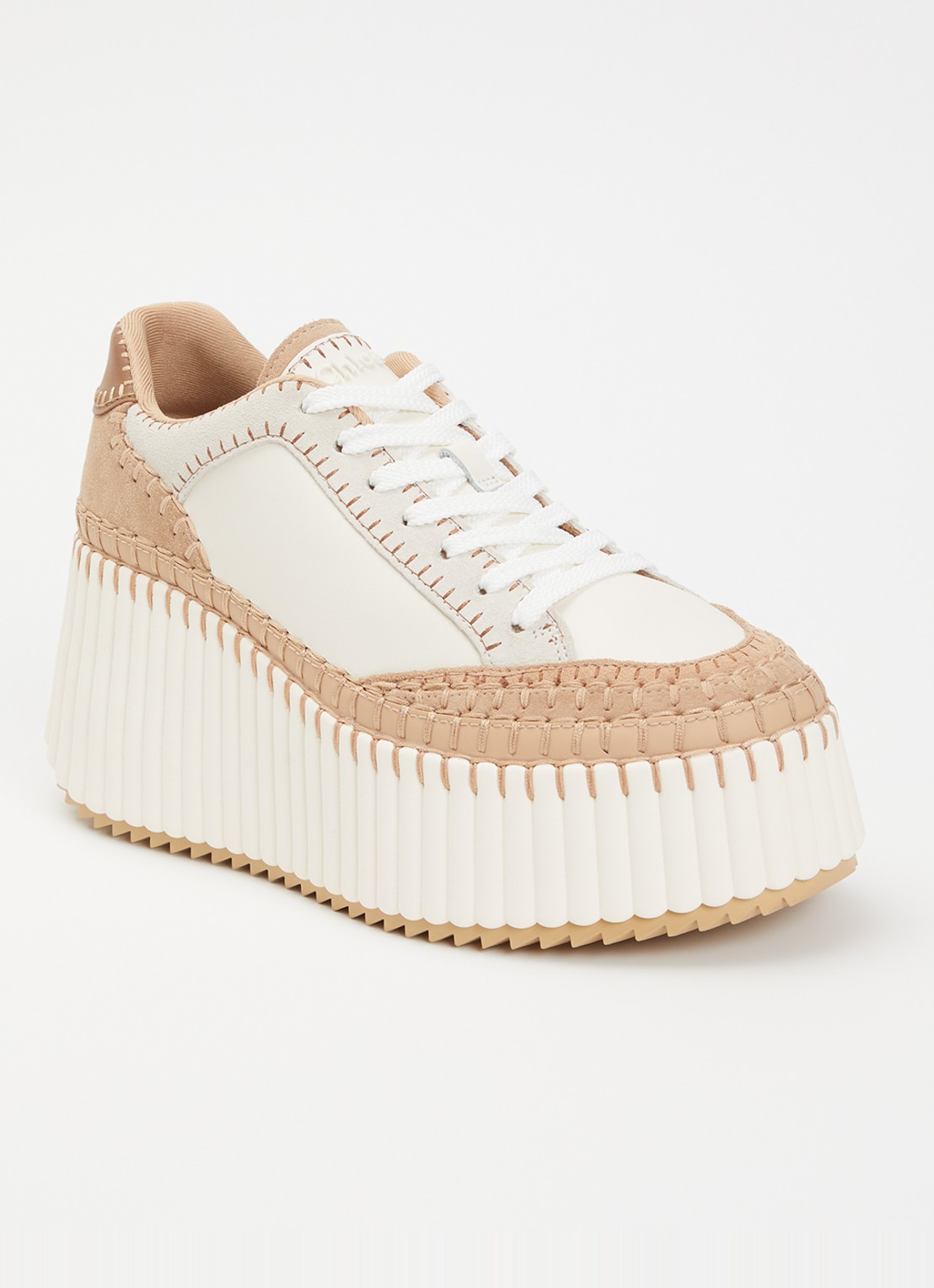 Chloé Nama Wedge sneaker van leer met details van suède - voorkant 2 creme
