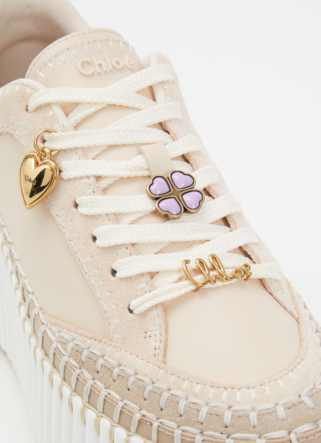Chloé Nama Wedge sneaker van leer met details van suède - detail 6 creme