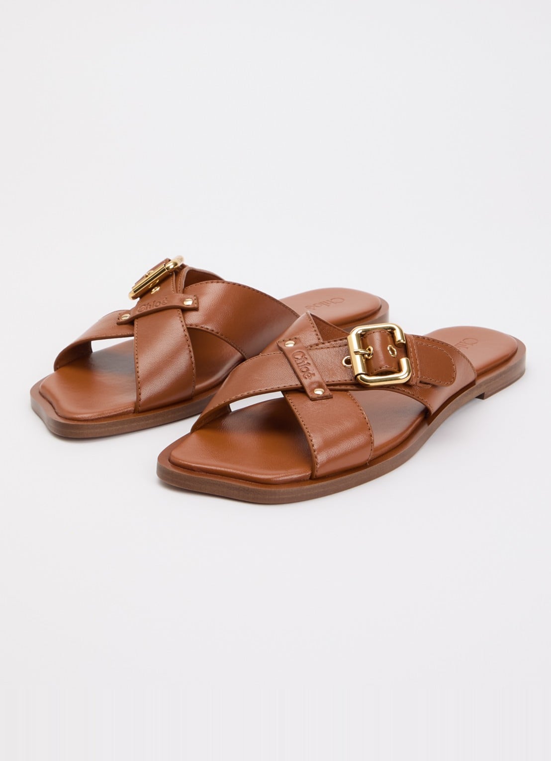 Chloé Nil slipper van leer met gesp detail - detail 2 bruin