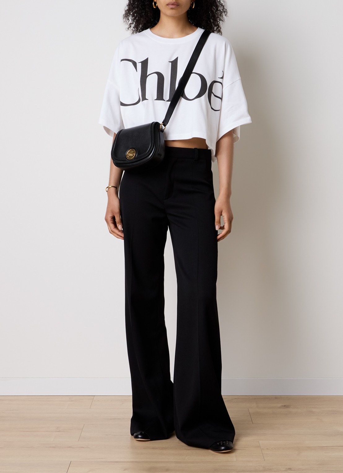 Chloé Oversized cropped T-shirt met logoprint - voorkant 2 wit