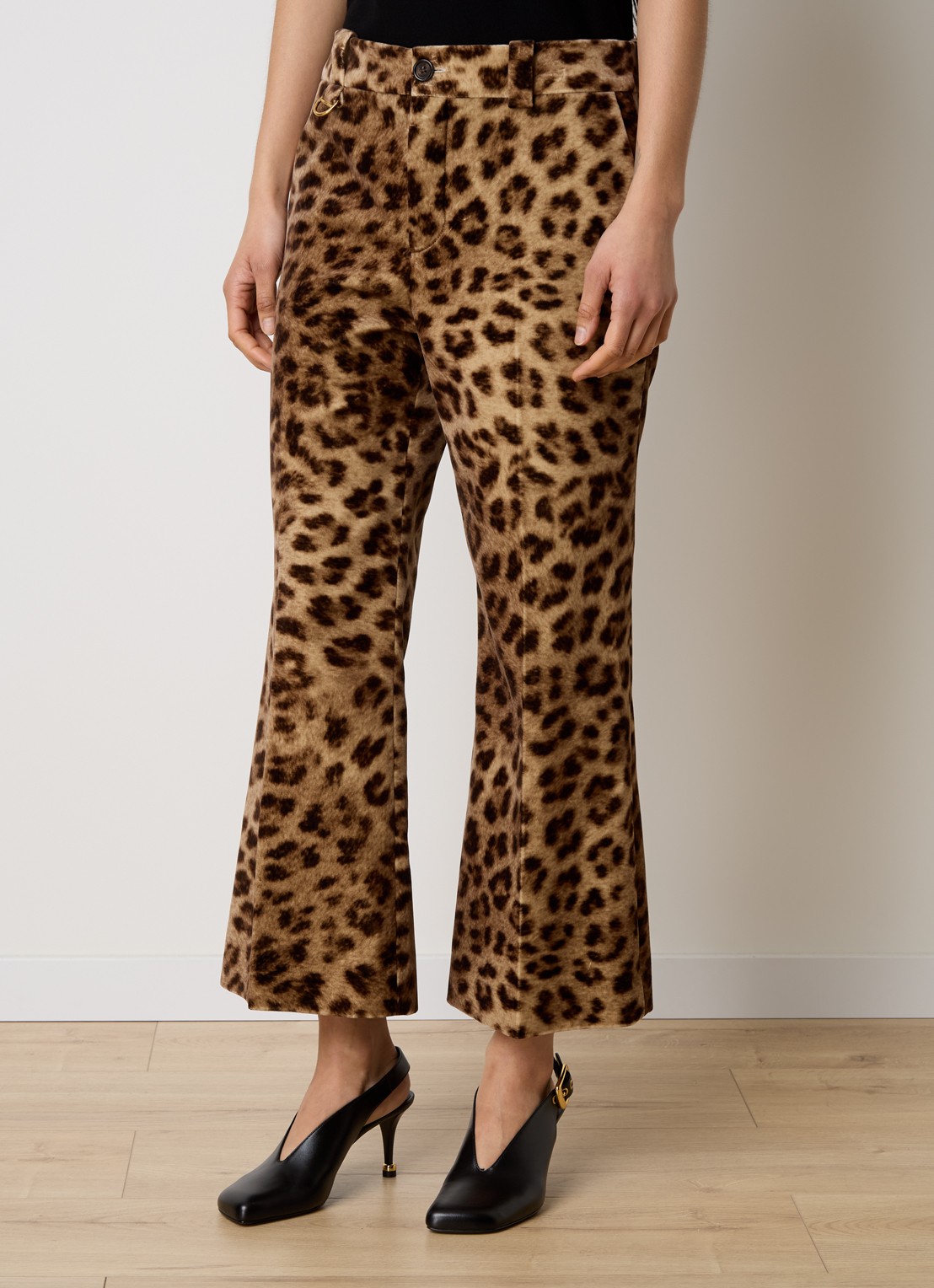 Chloé PA31 high waist flared fit cropped pantalon met panterprint  - detail beige