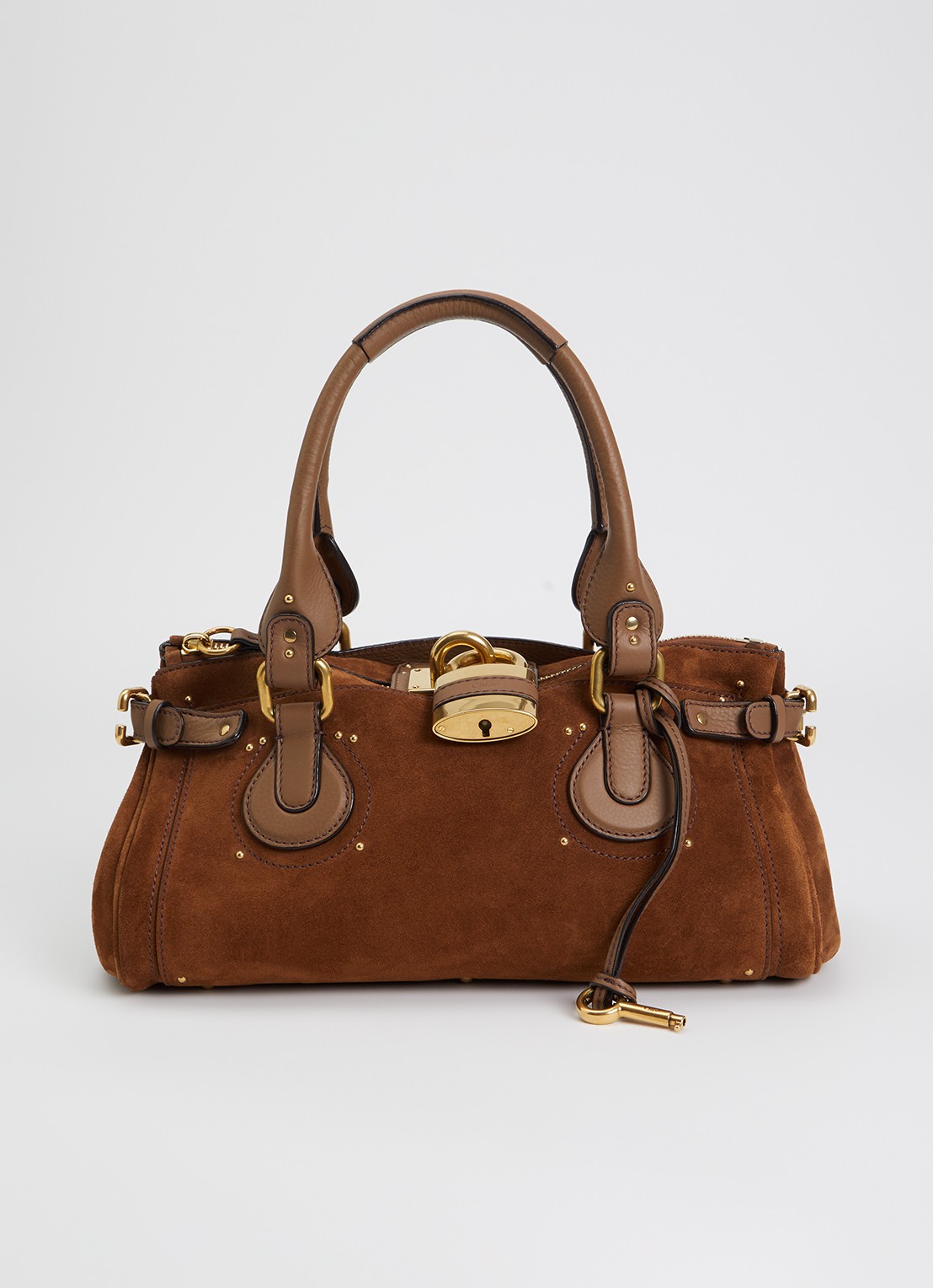 Chloé Paddington schoudertas van kalfssuède en kalfsleren details - voorkant 2 cognac