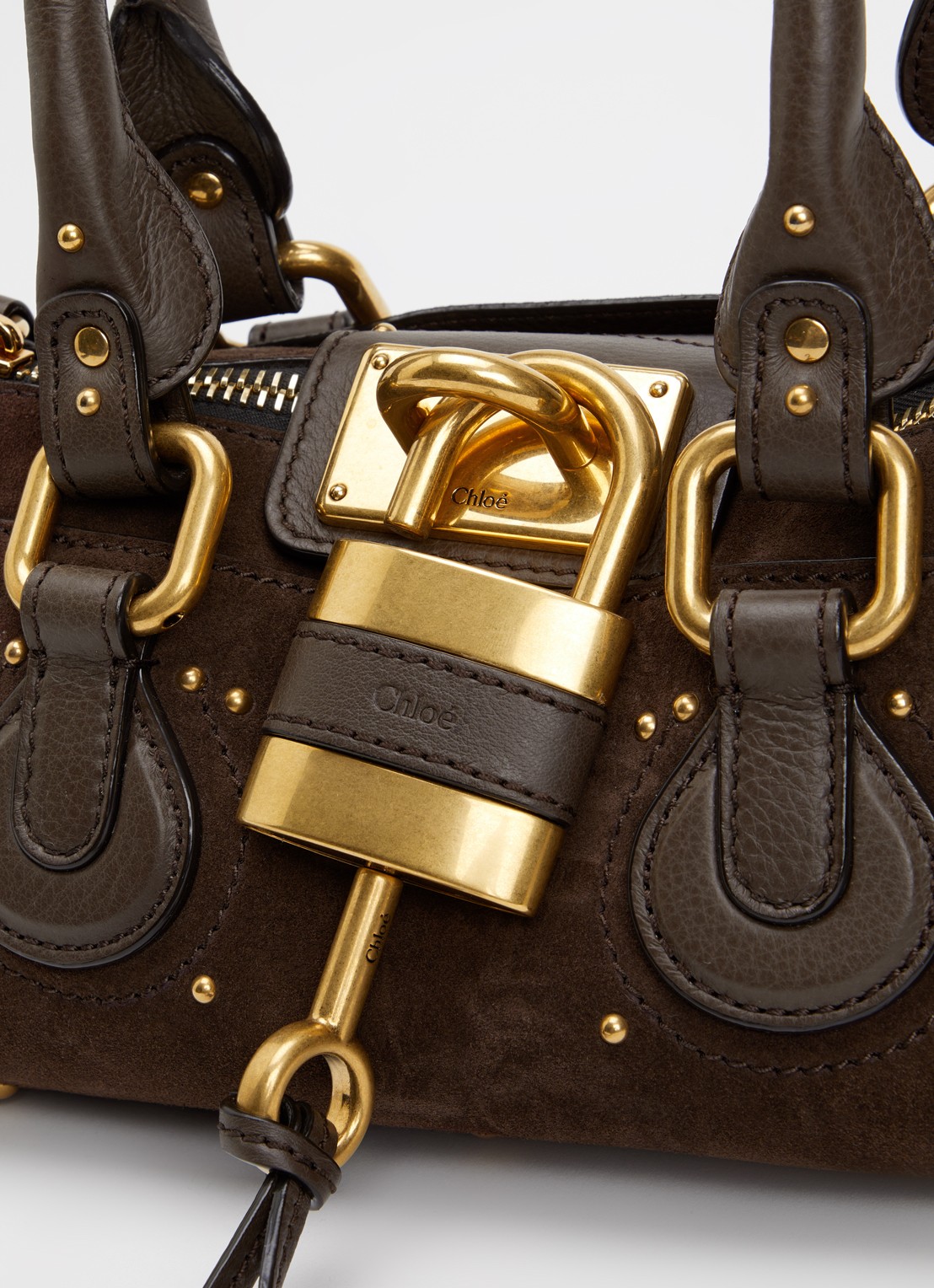 Chloé Paddington Small handtas van kalfssuède - detail 5 bruin