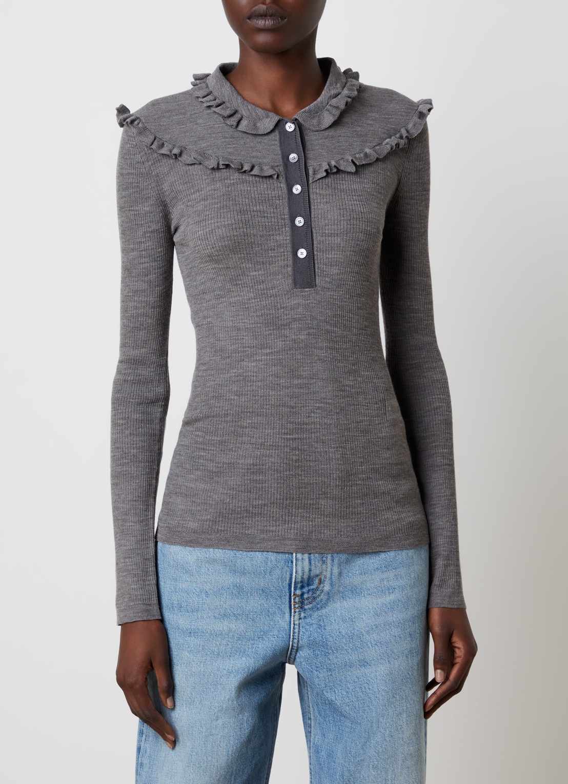 Chloé Ribgebreide top van wol met ruches - detail 2 grijs