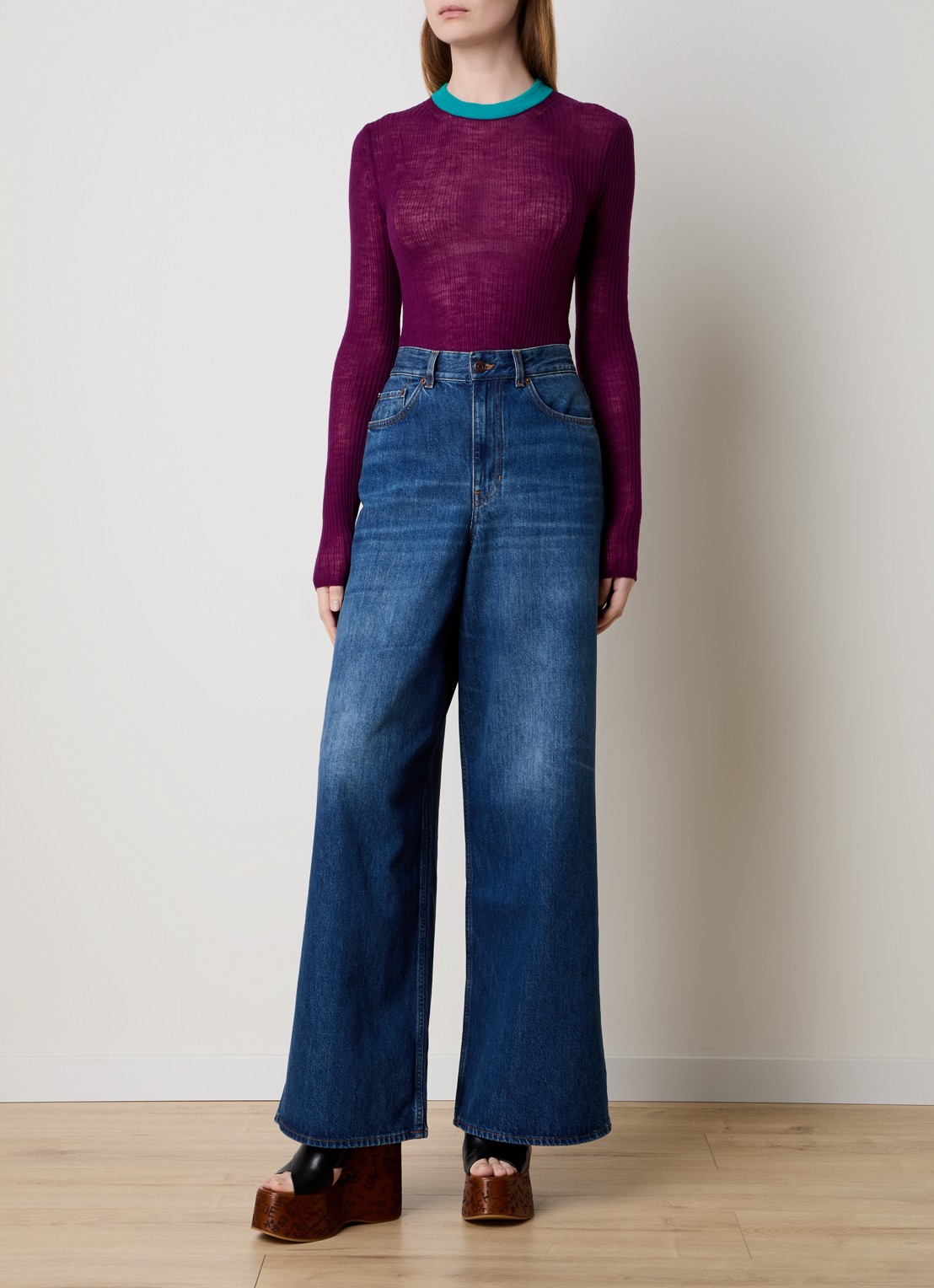 Chloé Ribgebreide trui van wol - voorkant 5 aubergine