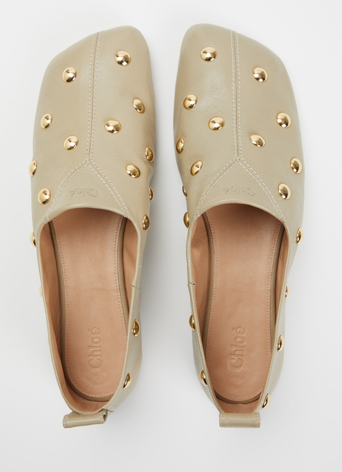 Chloé Rita slip-on van leer met studs - detail 3 lindegroen