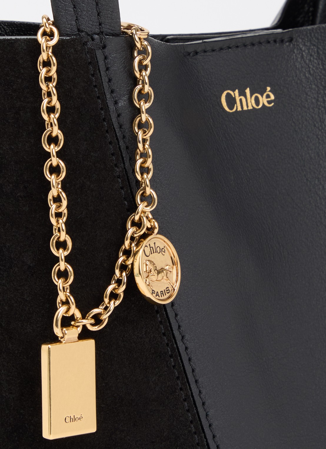 Chloé Small Spin handtas van leer met details van suède en afneembare schouderriem - detail 4 zwart