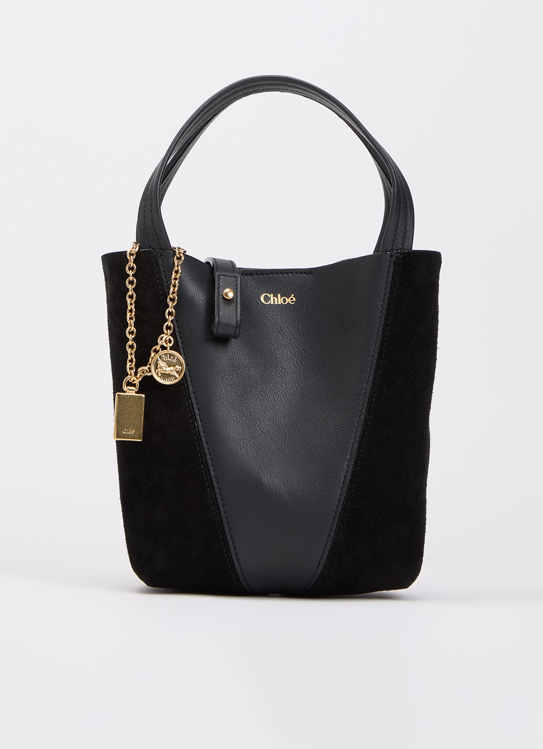 Chloé Small Spin handtas van leer met details van suède en afneembare schouderriem - voorkant zwart