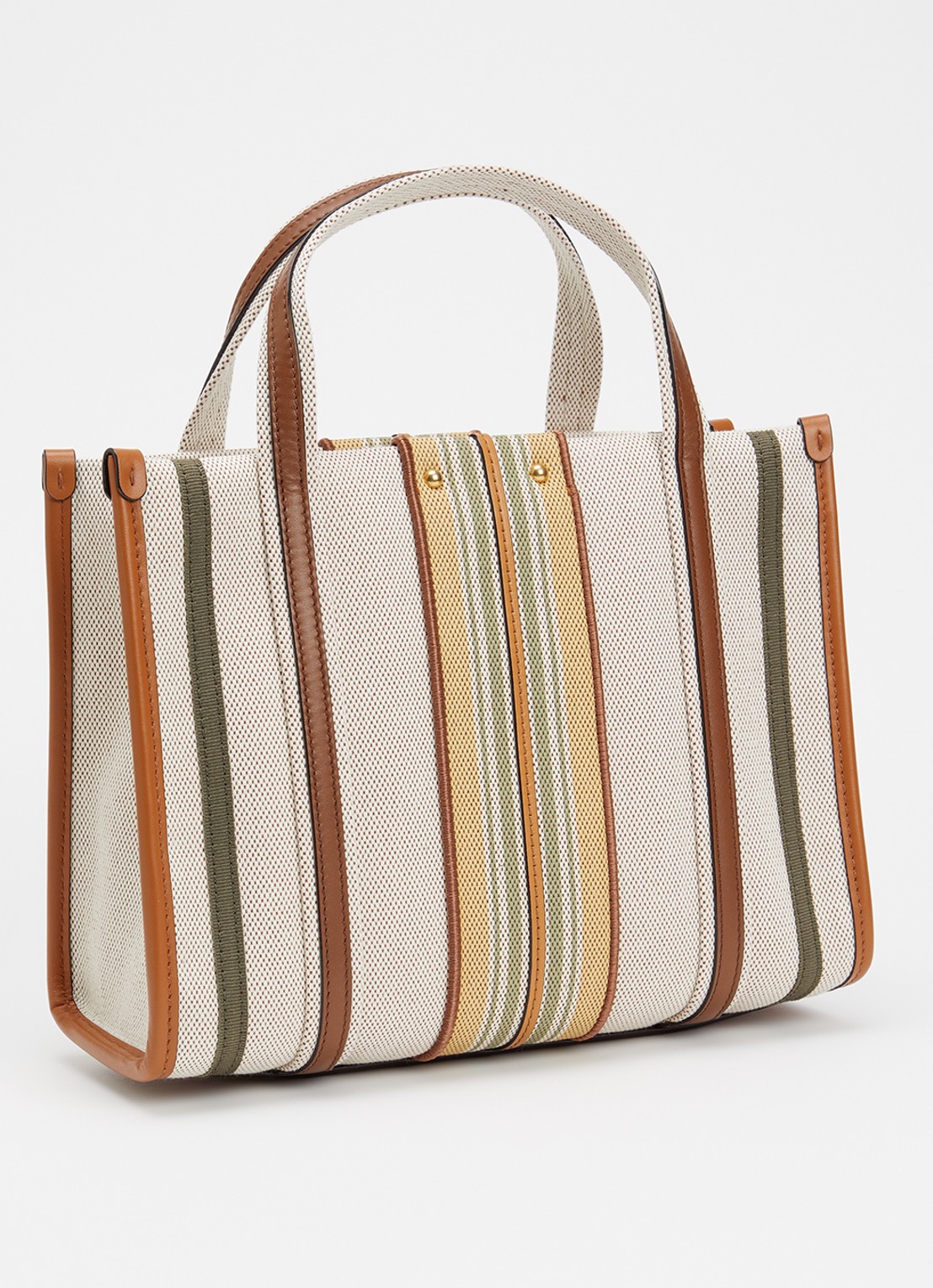 Chloé Small Woody Loop handtas van canvas met kalfsleren details en afneembare schouderriem - achterkant 6 beige