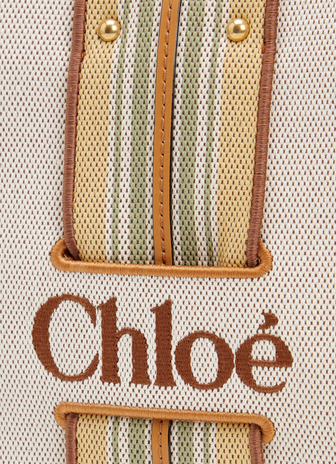 Chloé Small Woody Loop handtas van canvas met kalfsleren details en afneembare schouderriem - detail 4 beige