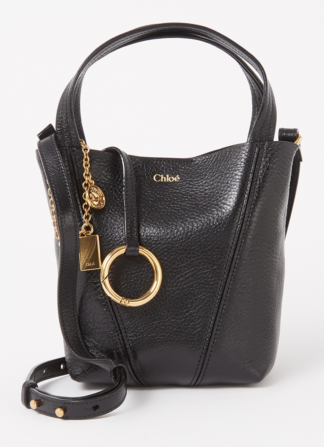 Chloé Spin crossbodytas van kalfsleer met afneembare schouderriem - voorkant zwart