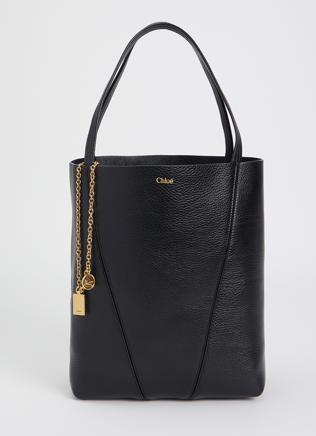 Chloé Spin Medium shopper van leer met tasbedel - voorkant 2 zwart