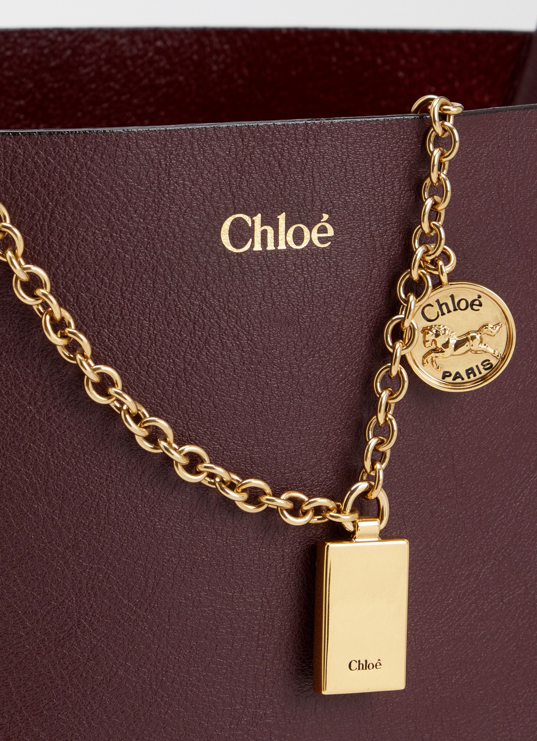 Chloé Spin shopper van suède met kalfsleren details - detail 4 bordeauxrood