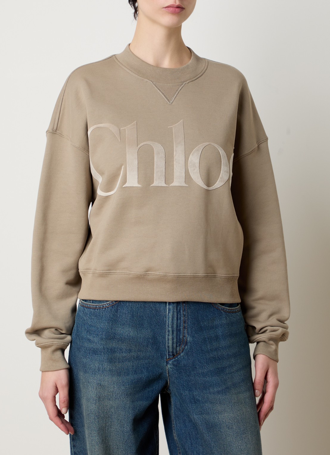 Chloé Sweater met flock logoprint - detail zand