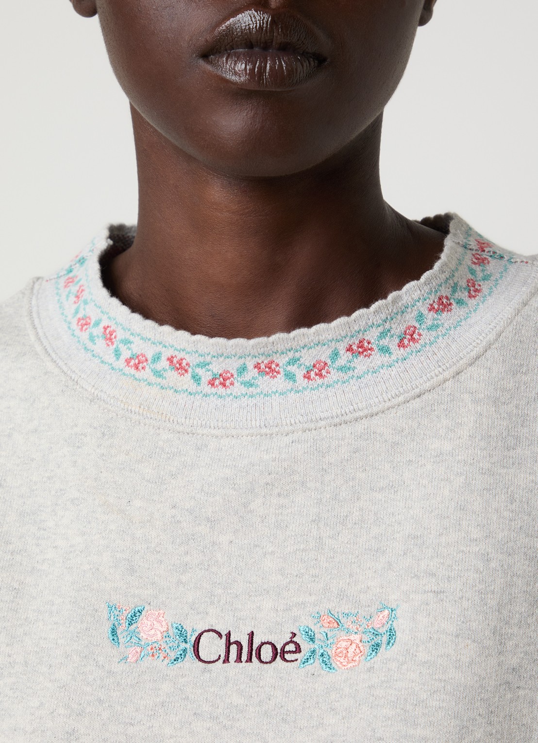 Chloé Sweater met logoborduring en ingebreid patroon - detail 2 grijs