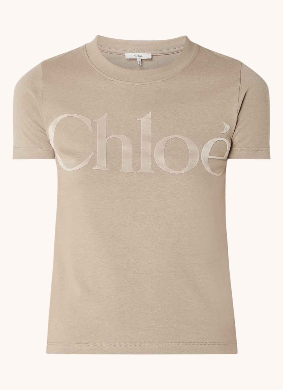 Chloé T-shirt met flock logoprint - voorkant zand
