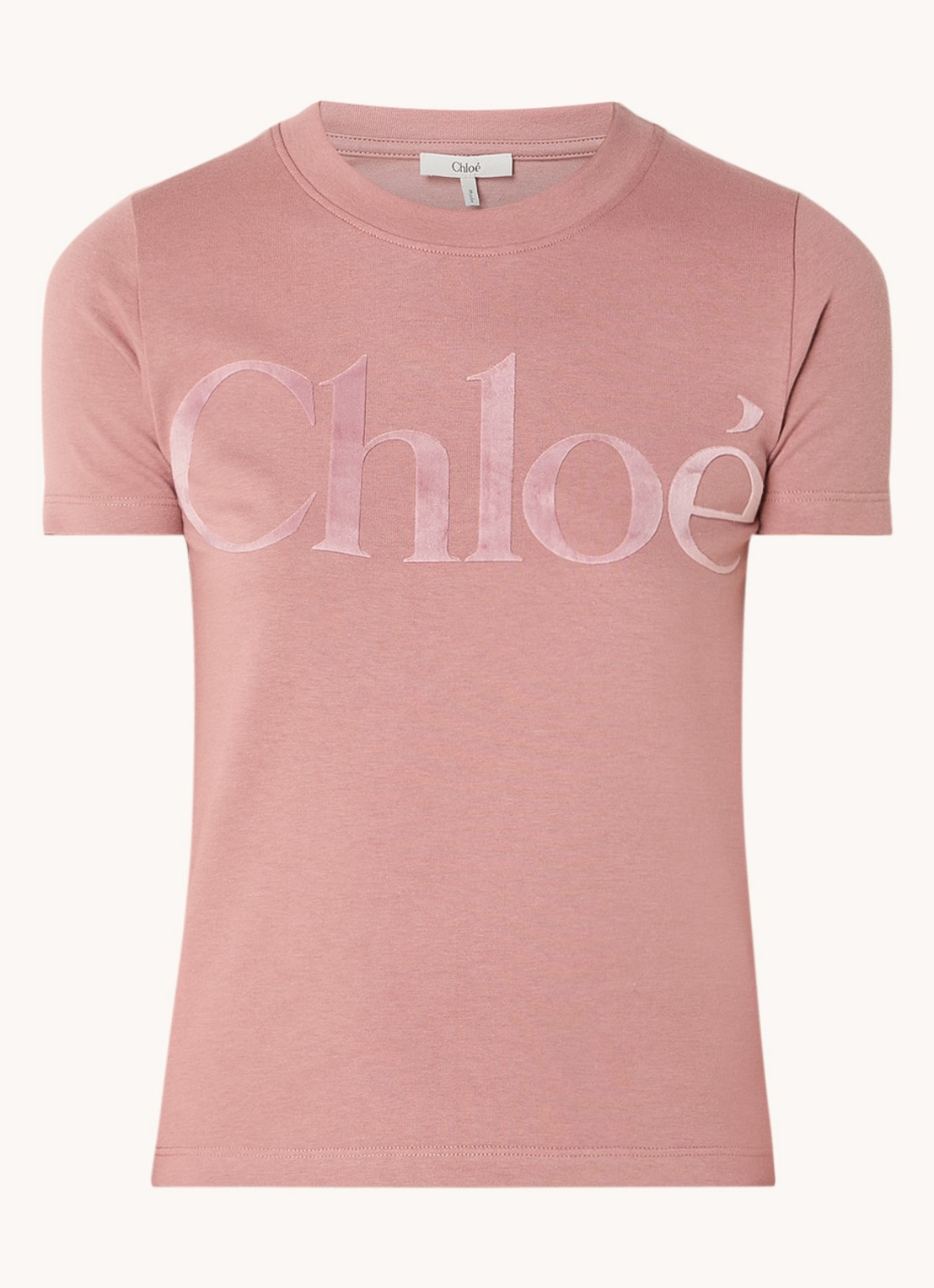 Chloé T-shirt met flock logoprint - voorkant 4 koraalroze
