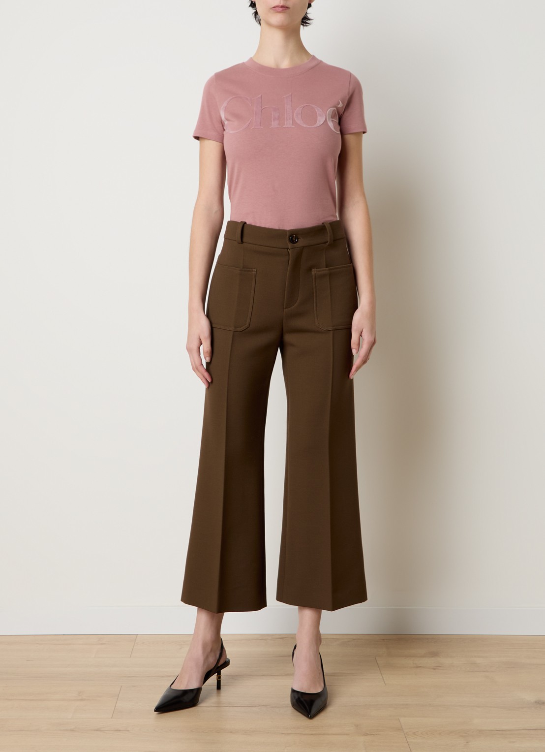 Chloé T-shirt met flock logoprint - voorkant 5 koraalroze