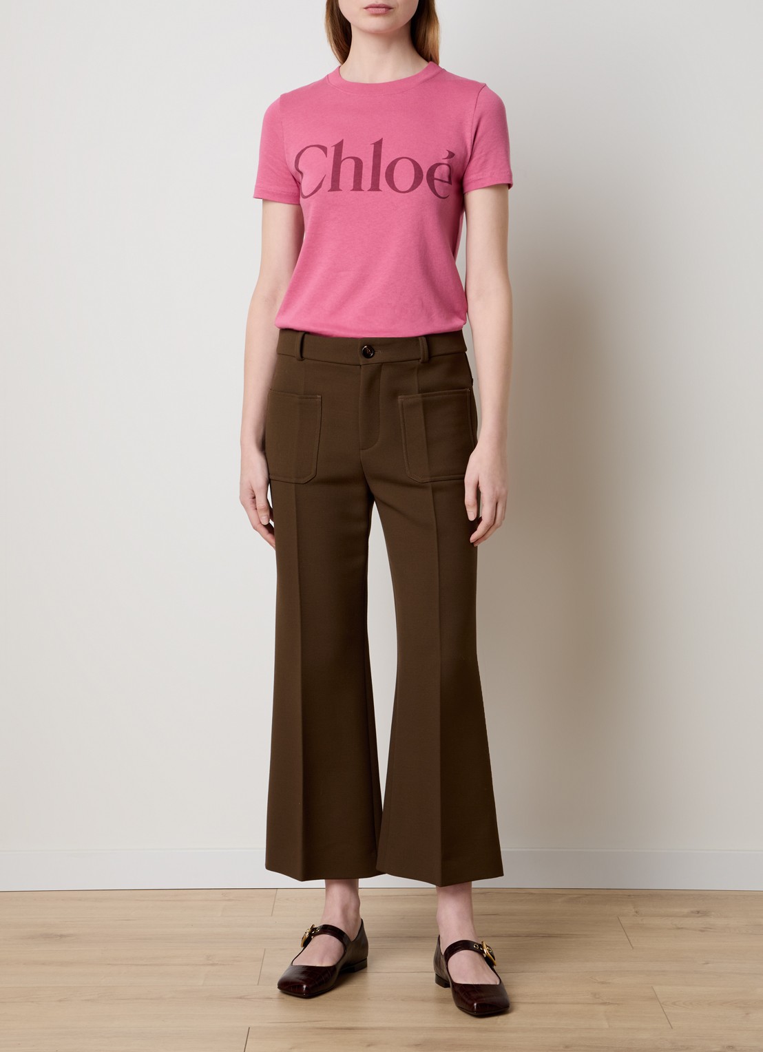 Chloé T-shirt met logoprint - voorkant 4 koraalroze
