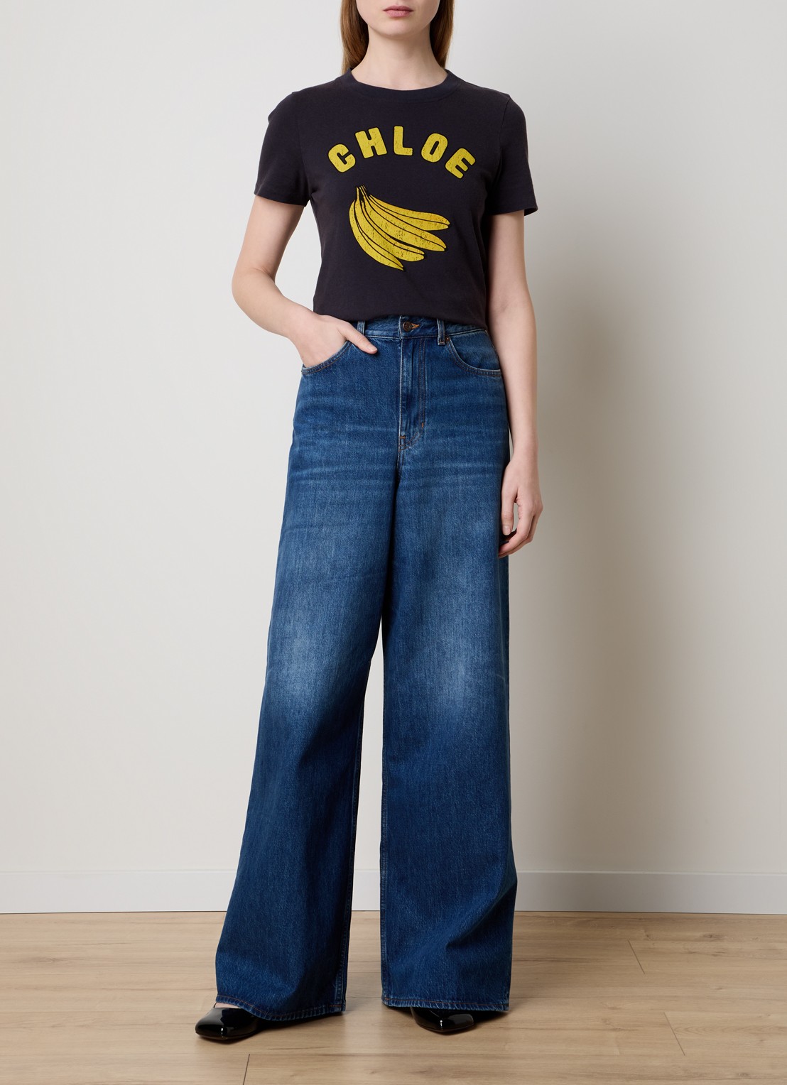 Chloé T-shirt met logoprint - voorkant 2 donkerblauw