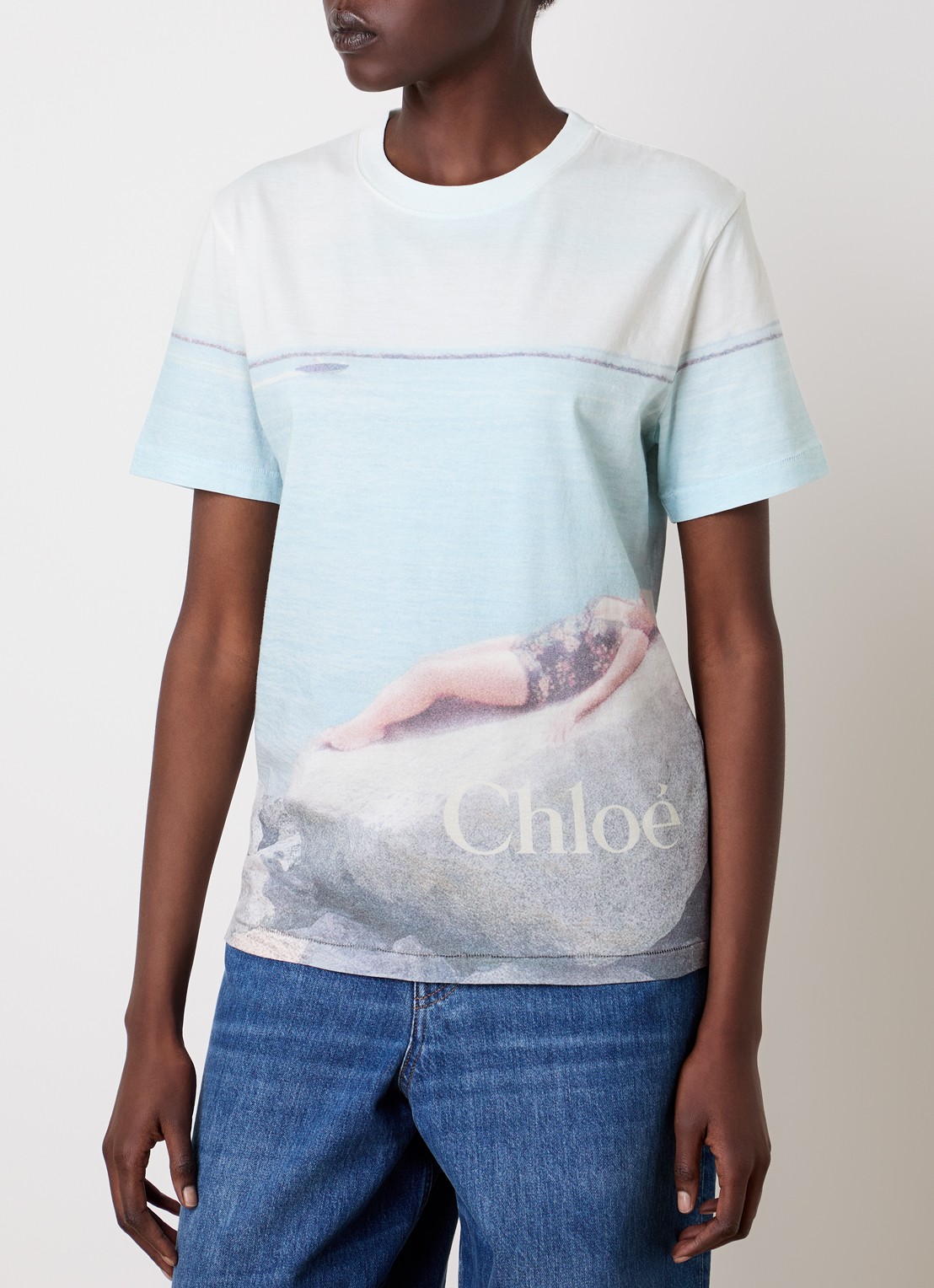 Chloé T-shirt met print - detail 4 lichtblauw
