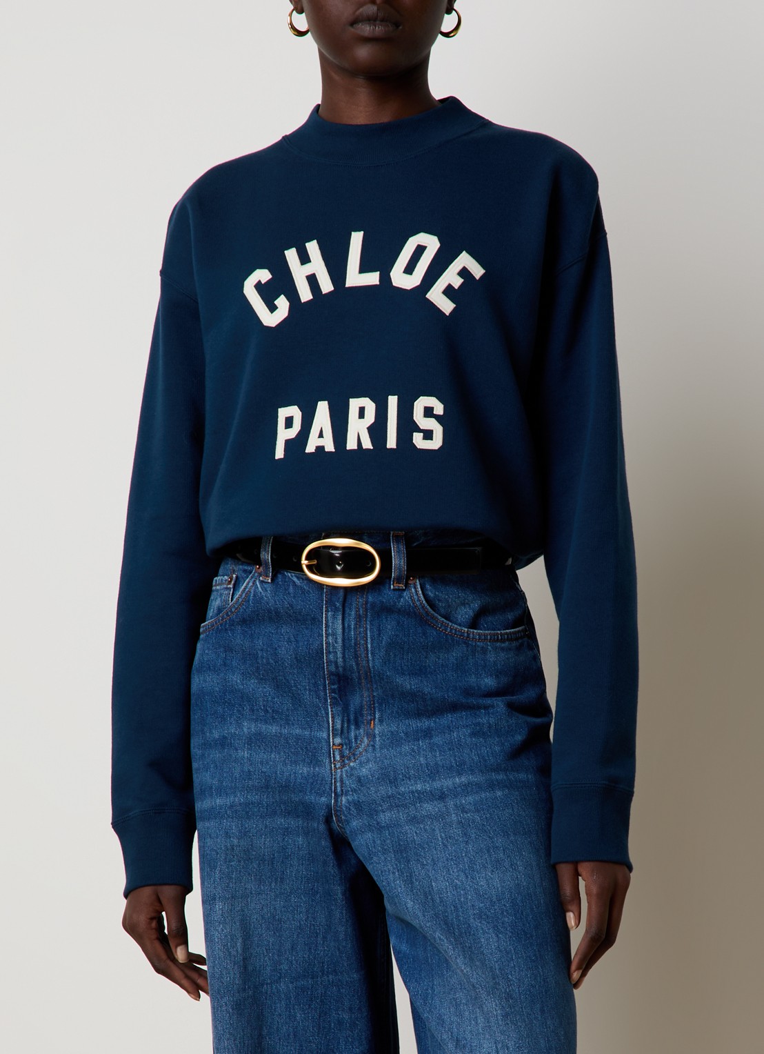 Chloé Tanktop met ribstructuur en logoborduring - detail donkerblauw