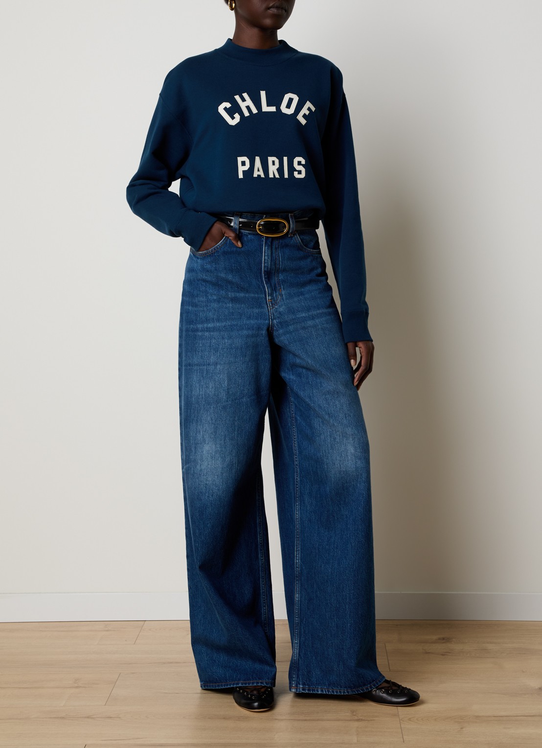 Chloé Tanktop met ribstructuur en logoborduring - voorkant 4 donkerblauw