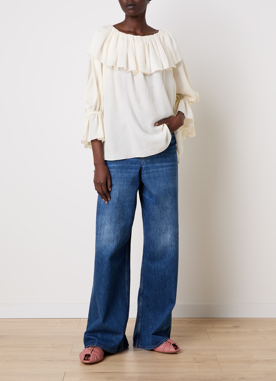 Chloé Top van zijde met strikdetail - voorkant 2 creme