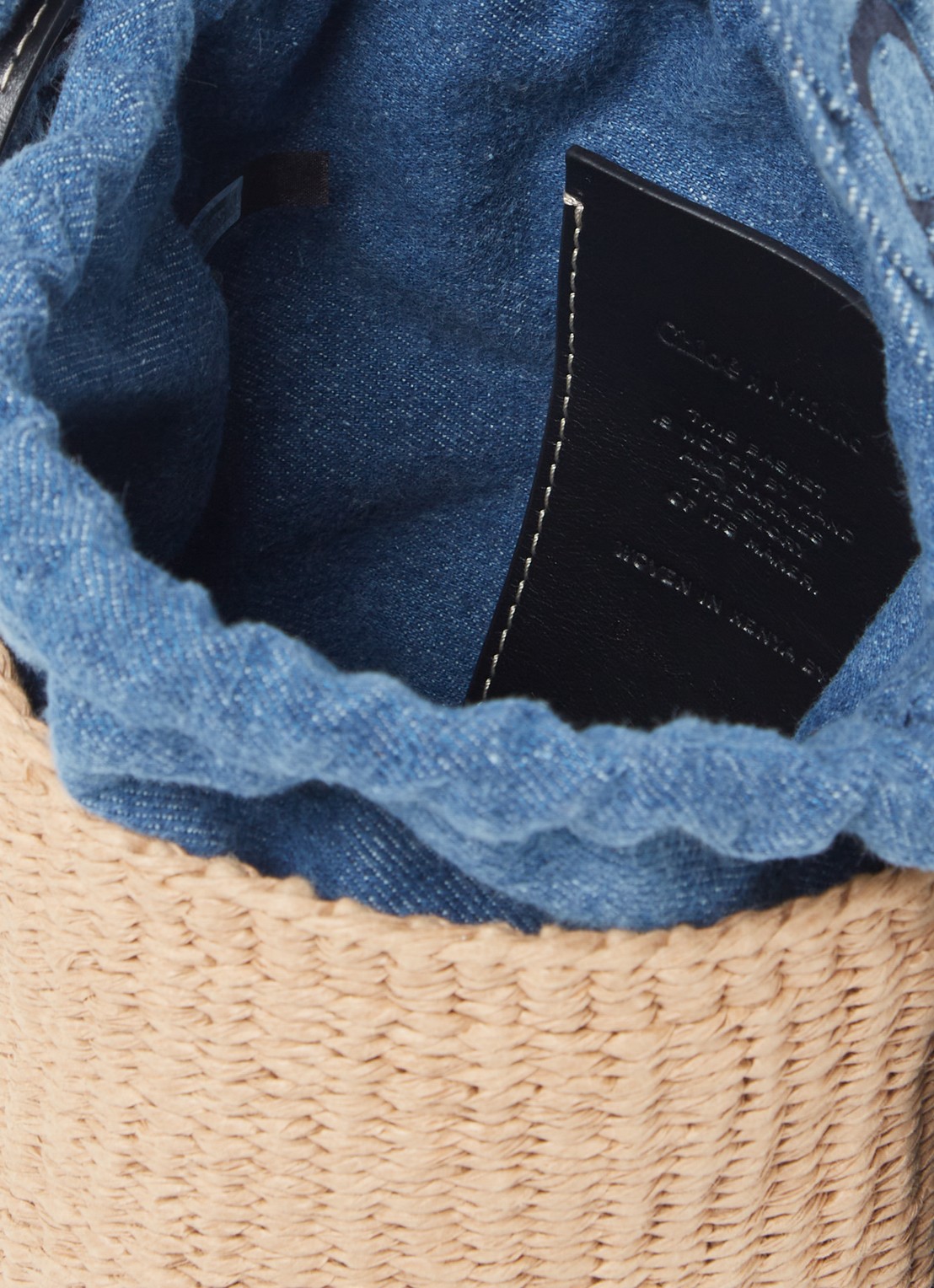 Chloé Woody bucket handtas van raffia met denim details  - detail 2 camel