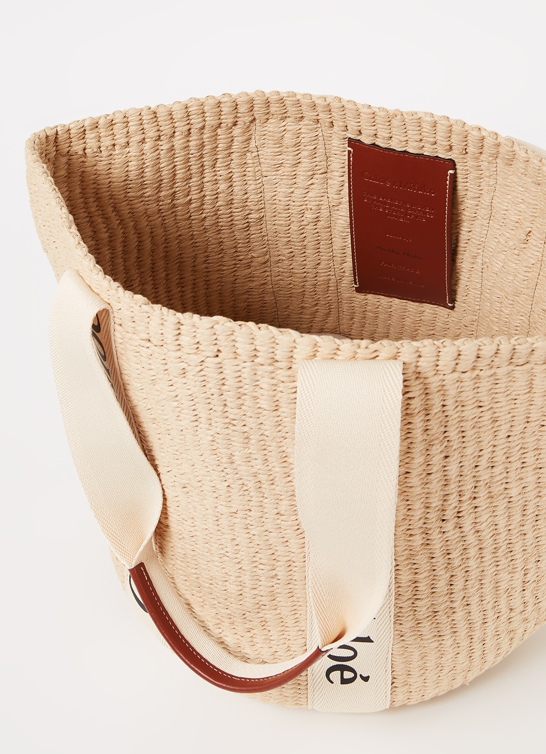 Chloé Woody Large shopper van raffia met kalfsleren details  - detail 3 zand