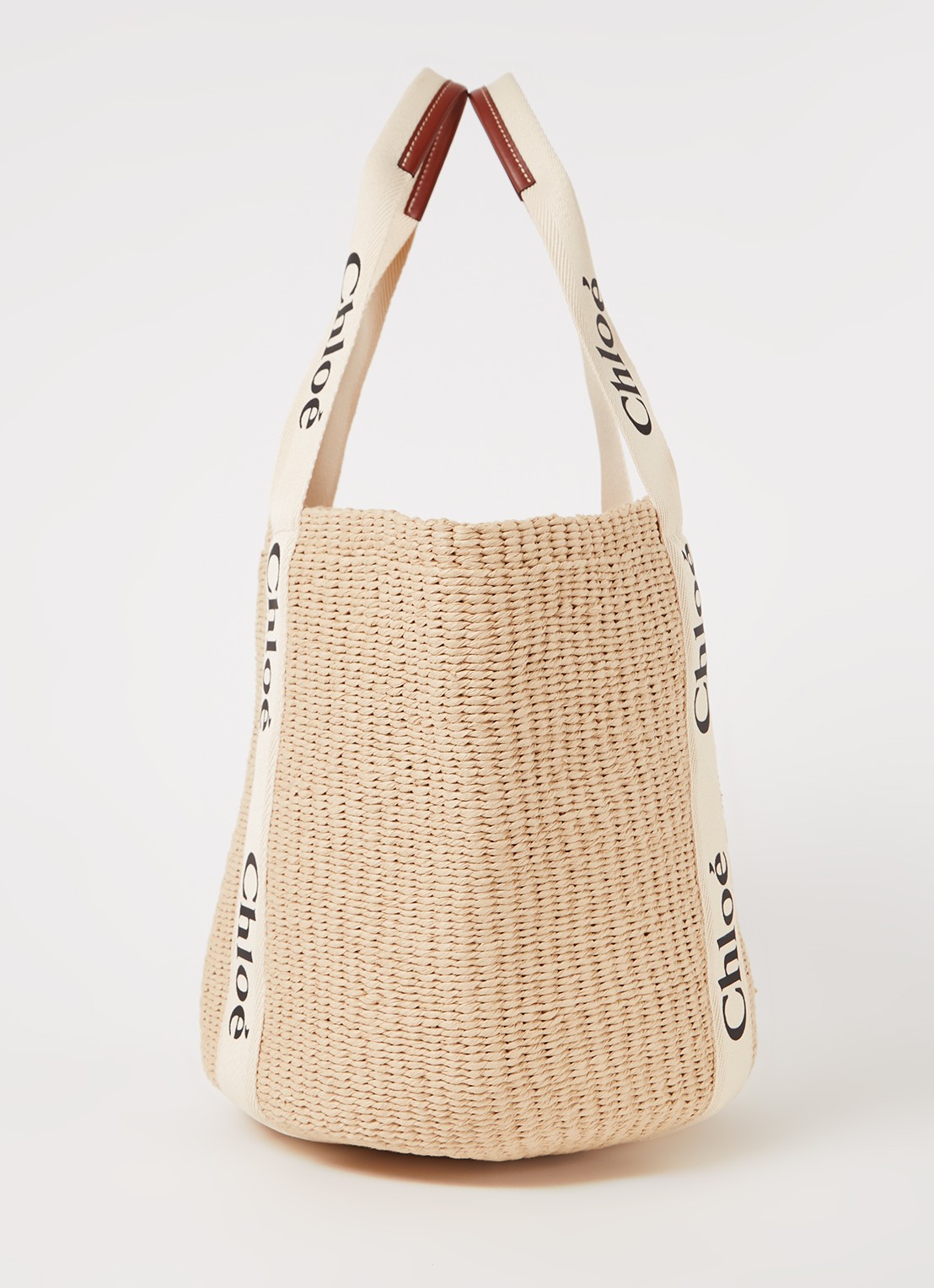 Chloé Woody Large shopper van raffia met kalfsleren details  - detail 4 zand