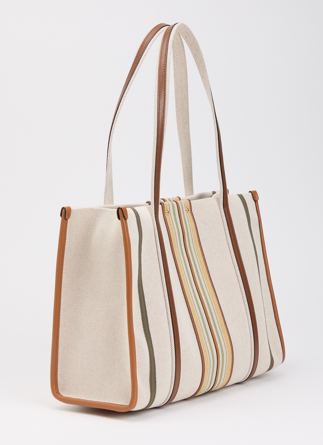 Chloé Woody Loop Medium schoudertas van canvas met kalfsleren details - achterkant 6 beige