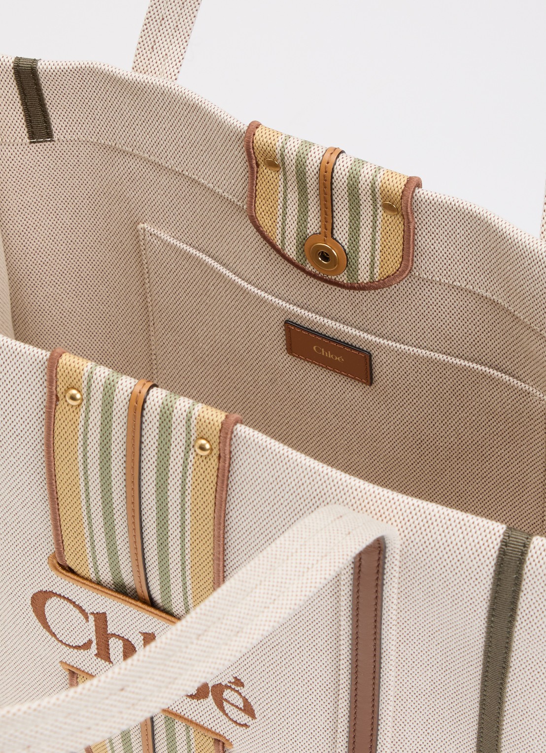 Chloé Woody Loop Medium schoudertas van canvas met kalfsleren details - detail 2 beige