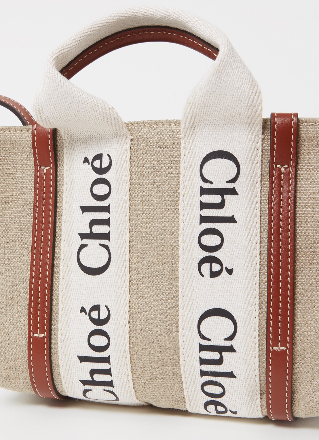 Chloé Woody Mini handtas van canvas met kalfsleren details - detail 3 beige