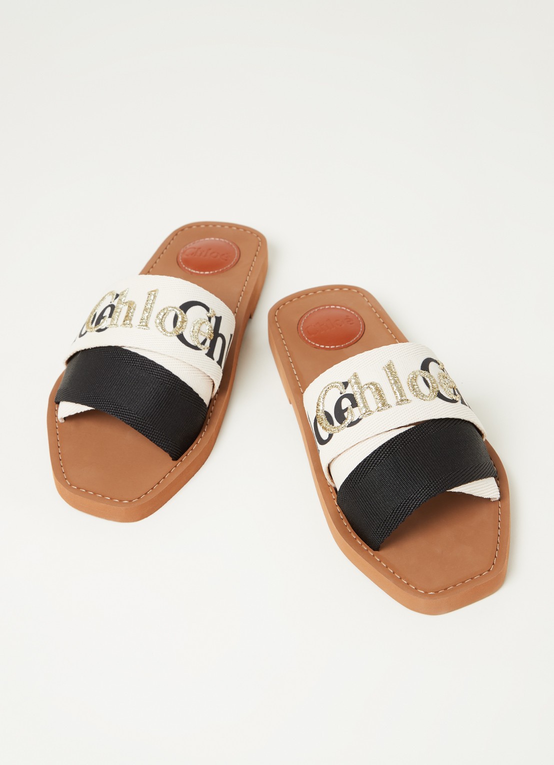 Chloé Woody slipper van canvas met logo - detail 2 beige