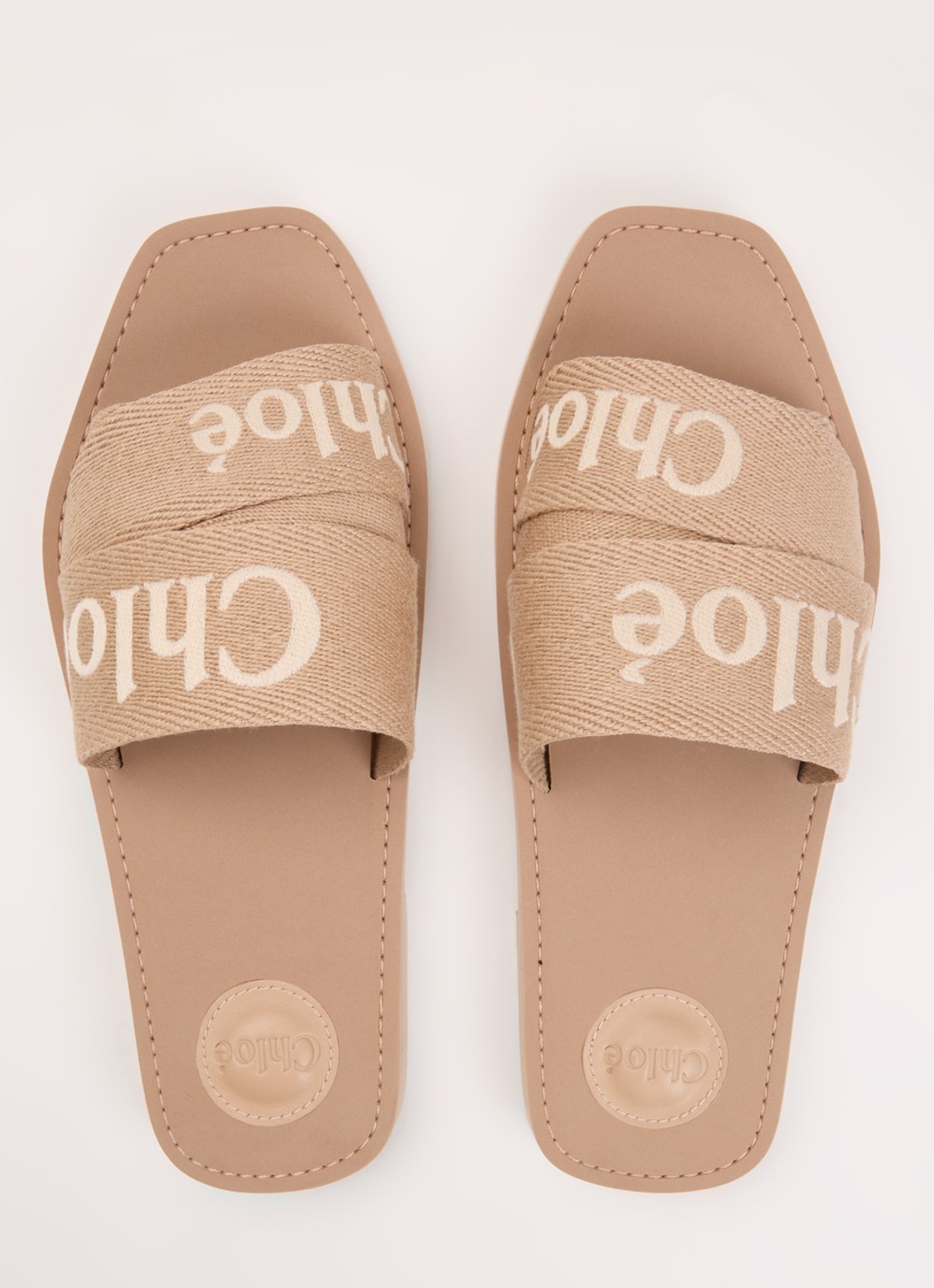 Chloé Woody slipper van canvas met logo - detail 3 oudroze