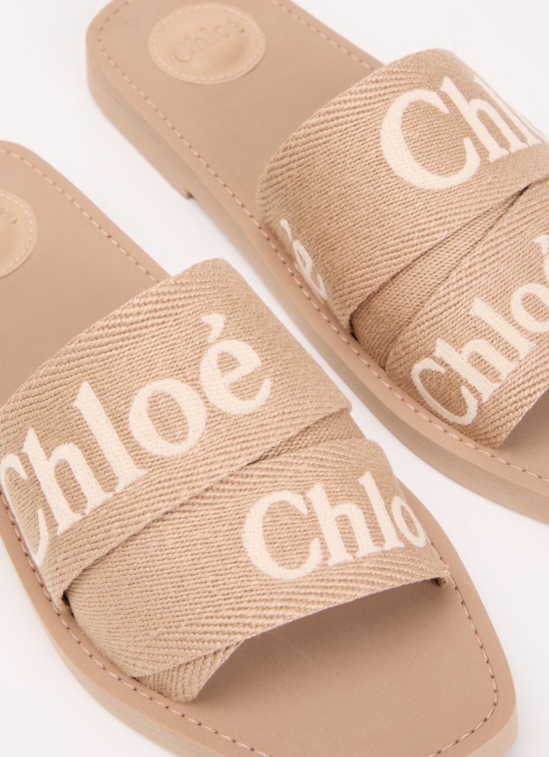 Chloé Woody slipper van canvas met logo - detail 5 oudroze