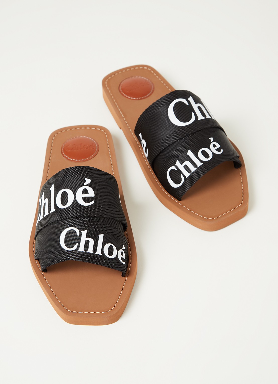 Chloé Woody slipper van canvas met logo - detail 3 zwart
