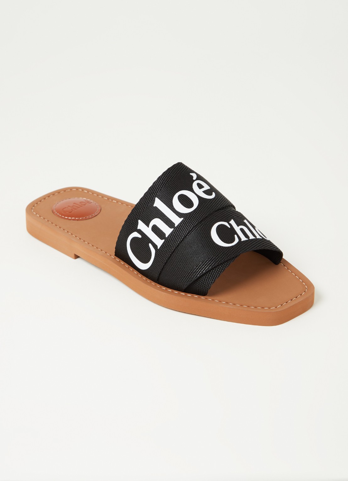 Chloé Woody slipper van canvas met logo - voorkant zwart