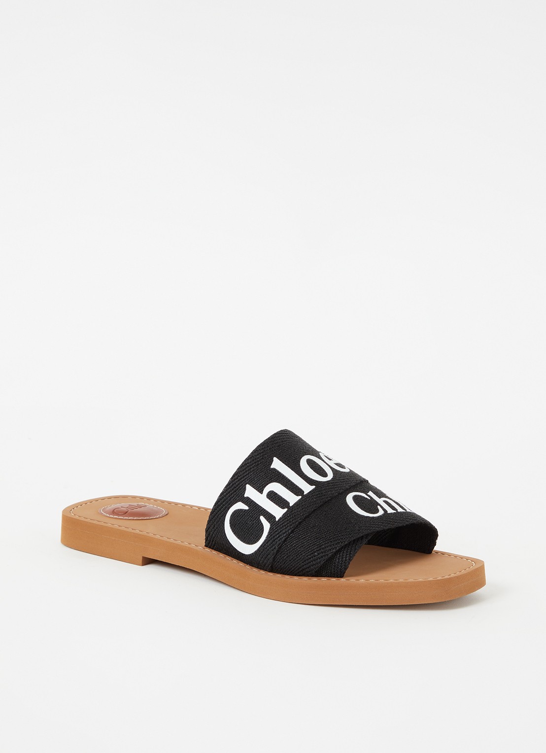 Chloé Woody slipper van canvas met logo - voorkant zwart