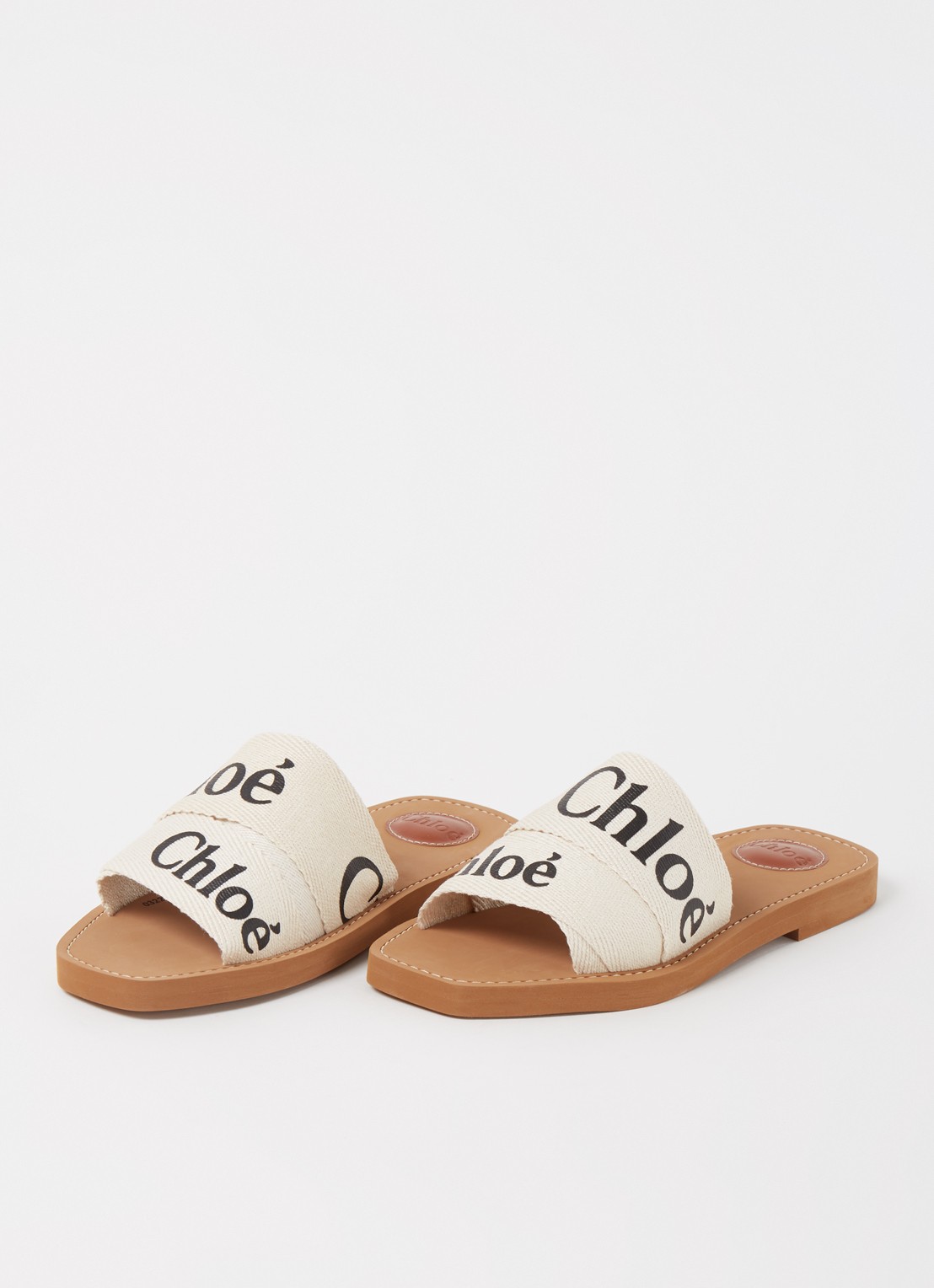 Chloé Woody slipper van canvas met logo - detail beige