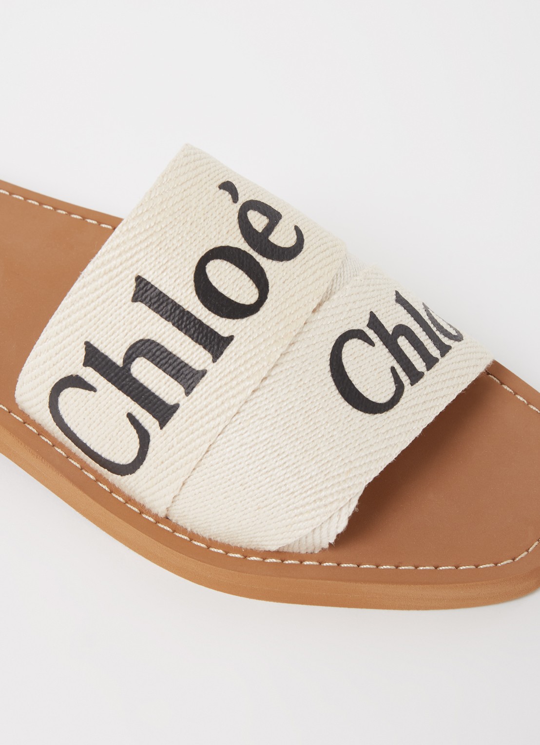 Chloé Woody slipper van canvas met logo - detail 4 beige