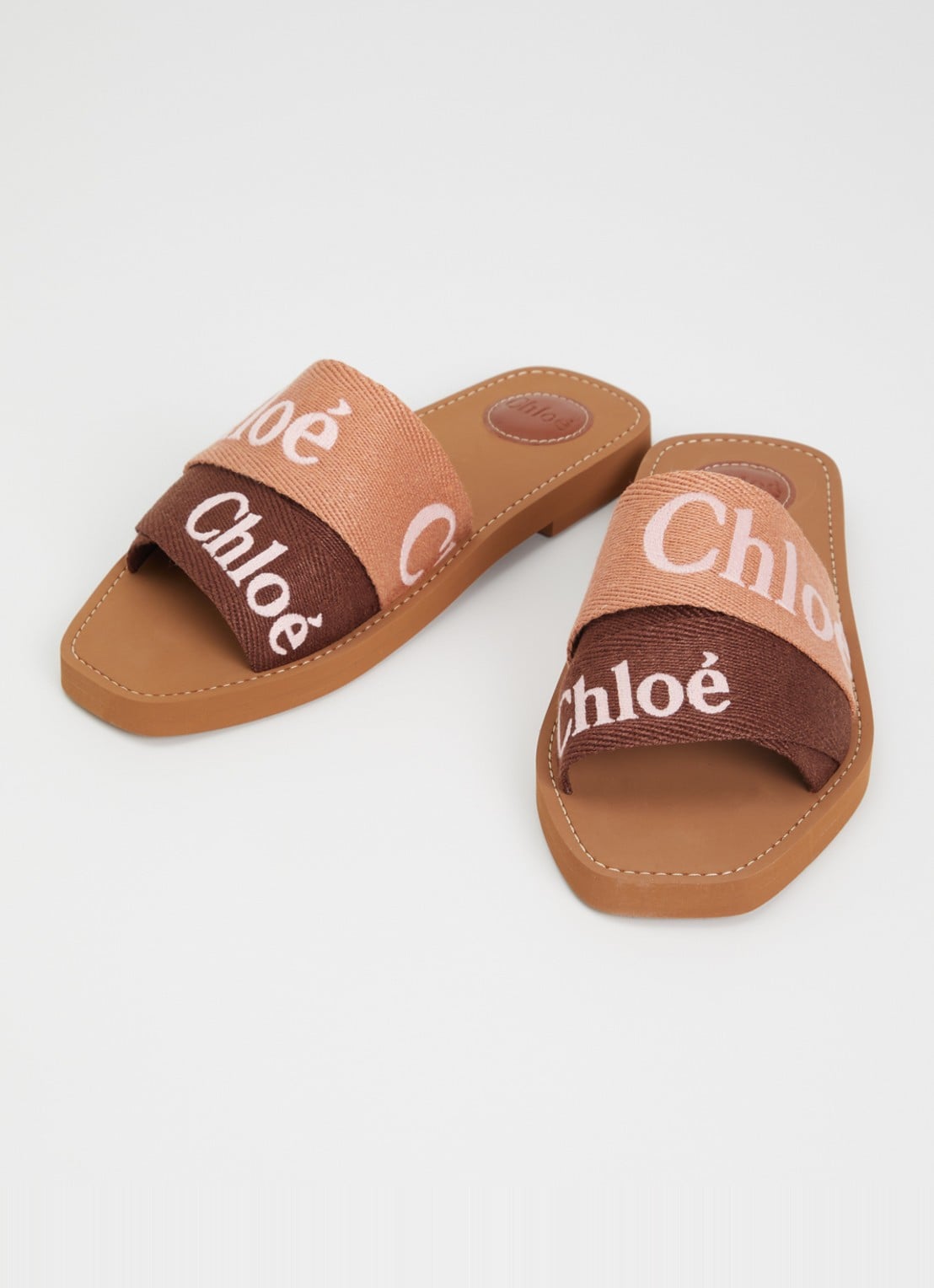 Chloé Woody slipper van canvas met logo - detail 3 oudroze